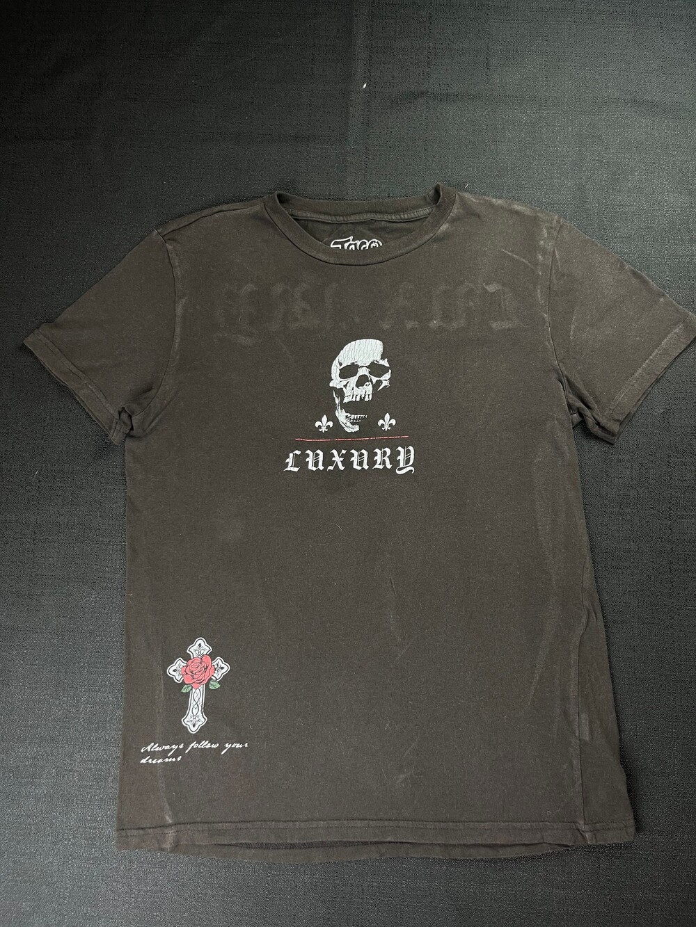 Gothic Y2K Grunge Small Black Cotton T-Shirt Skull Cross Graphic